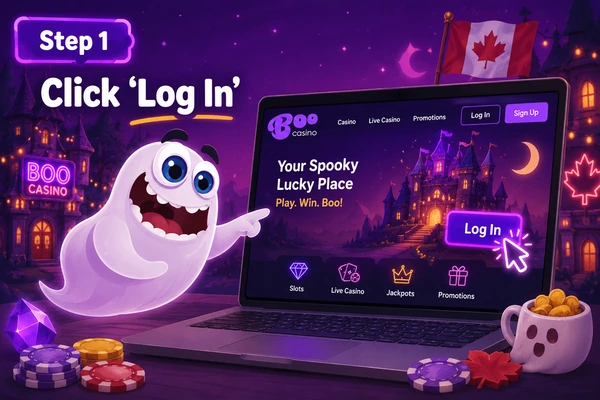 Step 1 — click Log In at Boo Casino Canada