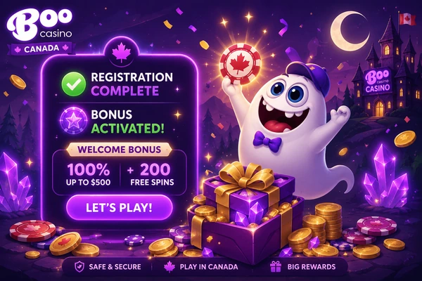 Registration complete and bonus activated at Boo Casino Canada