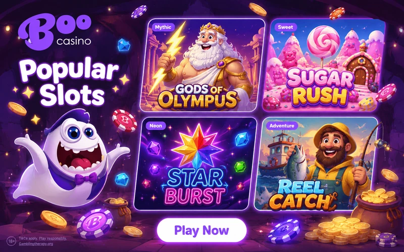 Top slots at Boo Casino Canada: Gates of Olympus, Sugar Rush, Starburst, Reel Catch
